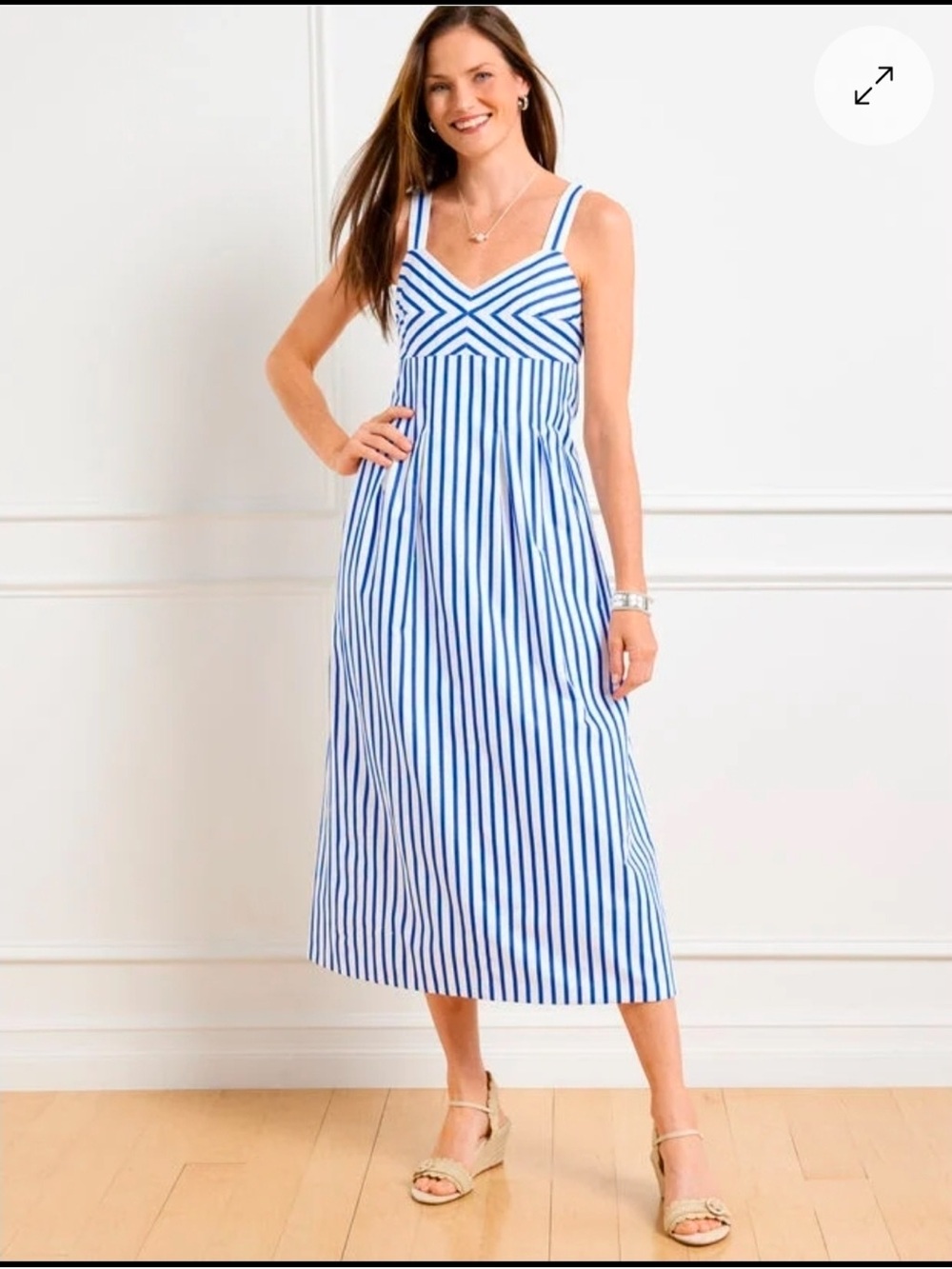 Talbots Blue and White Striped Midi Sundress Fit & Flare Cotton size 6
